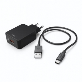Hama Quick Charger With USB-C cable, 19,5W, 1,5m, must - Laadimisadapter kaabliga