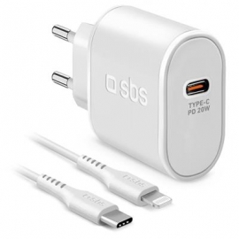 SBS, USB-C, Lightning, 20 W, valge - Vooluadapter kaabliga
