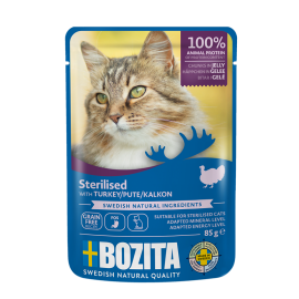 Bozita kassitoit Indoor & Sterilised kalkuni tükid želees 12x85g