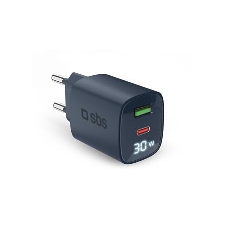 SBS LCD Wall Charger, USB-A, USB-C, LCD, 30 W, sinine - Laadija