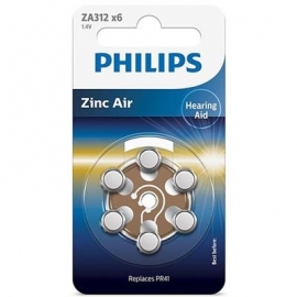 6 x Patarei Philips ZA312 1.4 V Zinc Air (PR41)