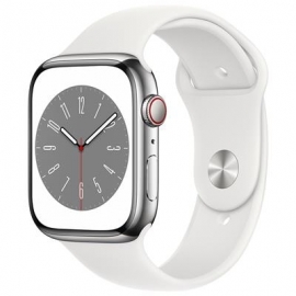 Apple Watch Series 8 GPS + Cellular, Sport Band, 45mm, hõbedane roostevaba teras / valge - Nutikell