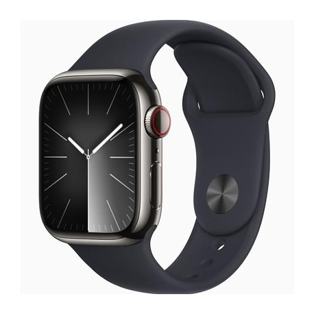 Apple Watch Series 9 GPS + Cellular, 41 mm, Sport Band, S/M, grafiit roostevaba teras / must - Nutikell