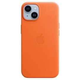 Apple iPhone 14 Leather Case with MagSafe, oranž - Nahkümbris